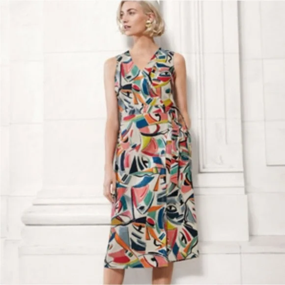 Lafayette 148 New York Pammie Abstract Linen Wrap Dress Size 12 - Picture 3 of 12